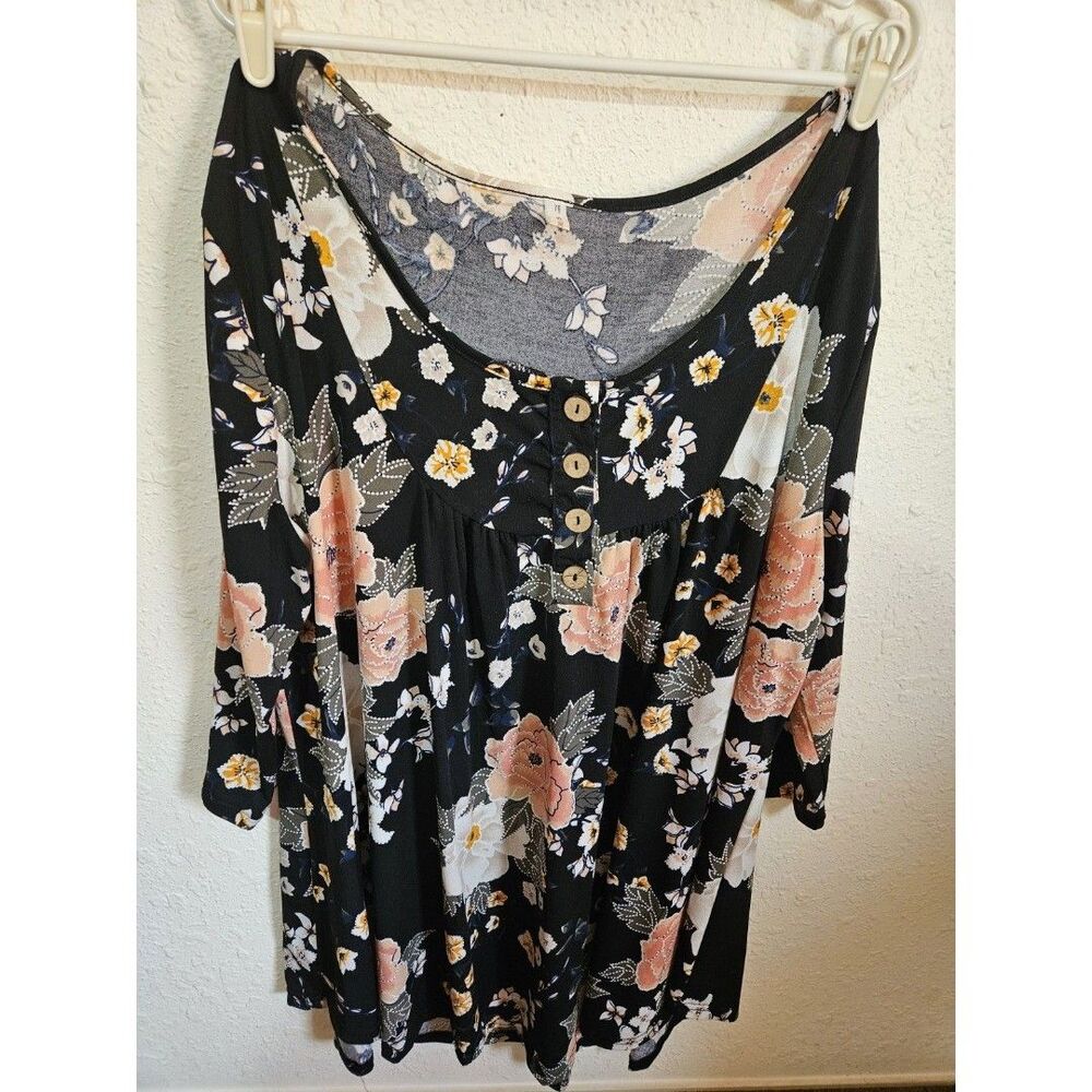 Women's NEW RoseGal Long Sleeve Black, Peach, Gray & White Scoop Neck -  5XL